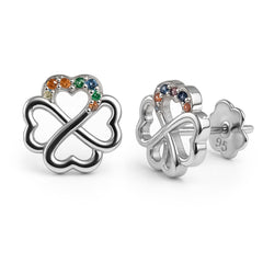 Broquel Silueta Trebol de 4 hojas con Micro Circonias Plata .925 con Rodio