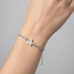Pulsera Estrella con Micro Circonias y Cadena Espuma Plata .925 con Rodio