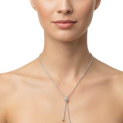 Collar Corbatero Nudo con Bolitas Lisas y Diamantadas Plata .925