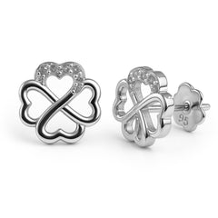 Broquel Silueta Trebol de 4 hojas con Micro Circonias Plata .925 con Rodio