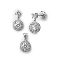 Juego Circonia Redonda con Micro Circonias Plata .925