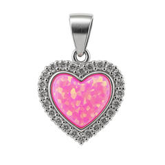 Dije Corazón con Ópalo y Micro Circonias de 1.5cm Plata .925