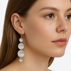 Arete Largo Circulos Lisos Hecho a Mano Plata .925