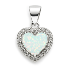Dije Corazón con Ópalo y Micro Circonias de 1.5cm Plata .925