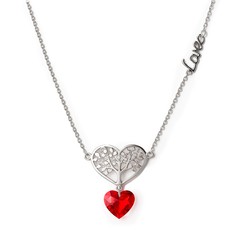 Collar Corazón con Árbol de la Vida y Swarovski Rojo en Forma de Corazón Plata .925