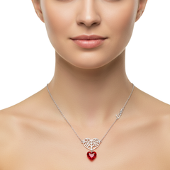 Collar Corazón con Árbol de la Vida y Swarovski Rojo en Forma de Corazón Plata .925