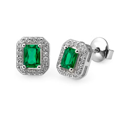 Broquel Circonia Rectangular Mediana con Micro Circonias Plata .925 con Rodio