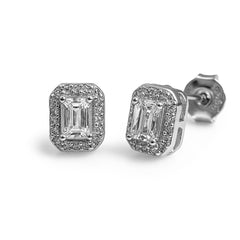 Broquel Circonia Rectangular Mediana con Micro Circonias Plata .925 con Rodio