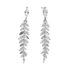 Arete Largo Hojas Con Circonias 3.8Cm Plata .925