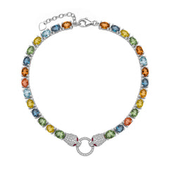 Pulsera Piedras Preciosas Jaguares Encontrados con Circonias y Extensión, Plata .925 con Rodio