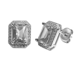 Broquel Circonia Rectangular Grande con Micro Circonias Plata .925 con Rodio