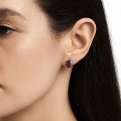 Broquel Rectangulo Circonia Baguette con 3 Circonias Redondas Plata .925 con Rodio