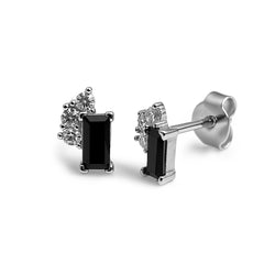 Broquel Rectangulo Circonia Baguette con 3 Circonias Redondas Plata .925 con Rodio