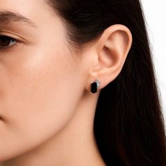 Broquel Rectangulo Circonia Baguette con 3 Circonias Redondas Plata .925 con Rodio