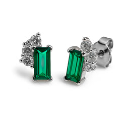 Broquel Rectangulo Circonia Baguette con 3 Circonias Redondas Plata .925 con Rodio