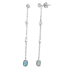 Arete Largo con Piedra Ópalo y Circonias Plata .925 con Rodio