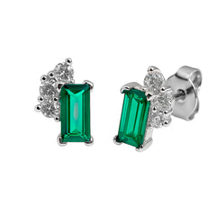 Broquel Rectangulo Circonia Baguette con 3 Circonias Redondas Plata .925 con Rodio