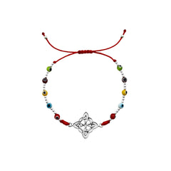 Pulsera Ajustable de Hilo Rojo con Nudo de Bruja y Ojo Turco de Colores Plata .925