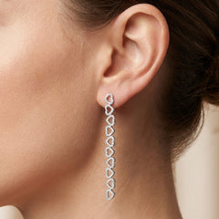 Arete Largo Corazones con Micro Circonias Plata .925 con Rodio