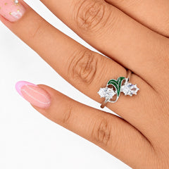 Anillo Circonia Blanco Con Esmalte Plata .925 Con Baño De Rodio