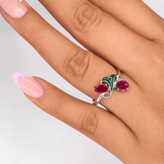 Anillo Circonia Fucsia Con Esmalte Plata .925 Con Baño De Rodio