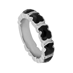 Anillo Inspirado Multi Osos Onix Facetado Plata .925 Con Baño De Rodio