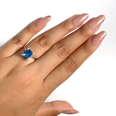 Anillo Osos 1:1 Circonia Grande Azul Plata .925 con Baño de Rodio