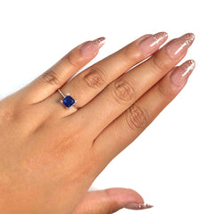 Anillo Osos 1:1 Circonia Cuadrada Azul Marino Plata .925 con Baño de Rodio