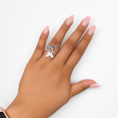 Anillo Encontrado Mariposa Con Micro Circonias Y Ópalo Plata .925