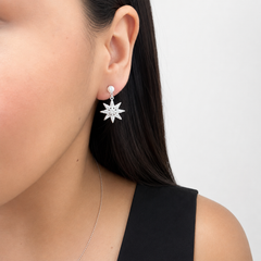 Arete Mediano Luna Y Estrella Con Circonias Y Perla Natural Plata .925