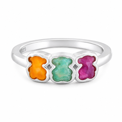 Anillo Osos 1:1 Piedras Naturales Ágatas, Plata .925 con Baño de Rodio