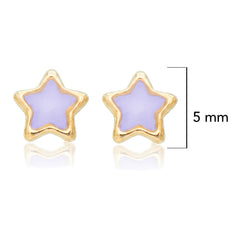 Broquel Arete Estrella con Esmalte Lila Oro 10k con Bolita
