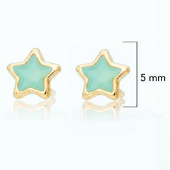 Broquel Arete Estrella con Esmalte Acqua Oro 10k con Bolita