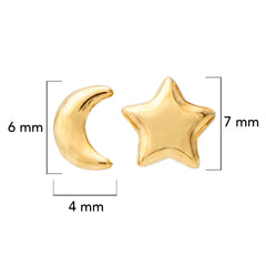 Broquel Arete Estrella y Luna Oro 10k con Bolita