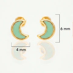 Broquel Arete Luna con Esmalte Verde Agua Oro 10k con Bolita
