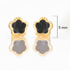 Broquel Arete Flor Negra Biselada Diamantada con Circonia Rosa Oro 10k con Bolita