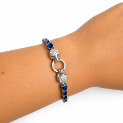 Pulsera Piedras Preciosas Jaguares Encontrados con Zafiros y Circonias con Extensión, Plata .925 con Baño de Rodio