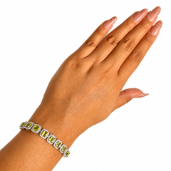 Pulsera Piedras Preciosas Peridoto Cuadrado con Circonias y Broche Plata .925 con Baño de Rodio