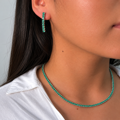 Juego Piedras Preciosas Collar y Aretes Esmeralda, Plata .925 con Baño de Rodio