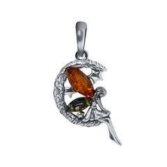 Dije Hada en la Luna 3.1 cm Ambar Polaco Naranja y Verde, Plata .925