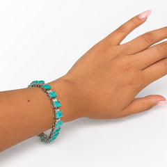 Pulsera Turmalina Turquesa Rectangulos con Circonias, Plata .925 con Rodio