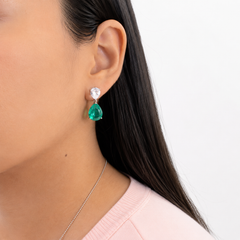 Aretes Turmalina Gota con Circonia, Plata .925 con Rodio