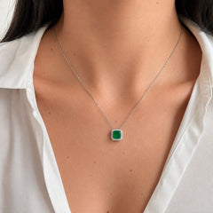 Collar Turmalina Cuadrado Plata .925 con Baño de Rodio