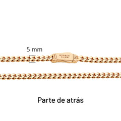 Collar Mónaco Chain Original Cubana Lisa 5mm 45 cm. Broche Circonias Oro 14K