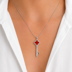 Dije Inspirado Van C en Forma Llave de 4.7cm Cornalina y Micro Circonias Plata .925 con Rodio