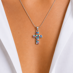 Dije de Cruz con Circonias Multicolor Plata .925