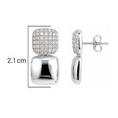 Aretes Glamour cuadrados con Circonias, Plata .925 con Baño de Rodio
