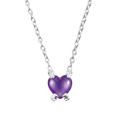Collar Osos 1:1 Corazón Cuarzo Morado Plata .925 con Rodio