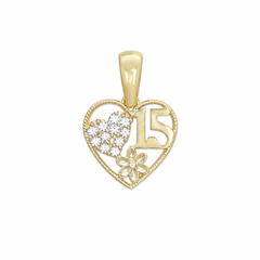 Dije XV años con Corazon de Circonias Oro 10K