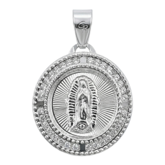 Dije Medalla Redonda de la Virgen de Guadalupe con Circonias Plata .925